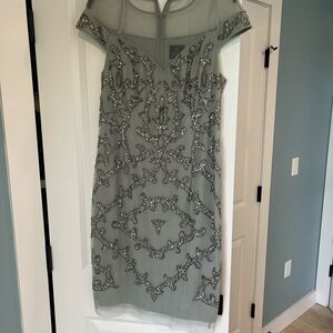 Adrianna Papell Gray Silver Embellished Sheath Dress